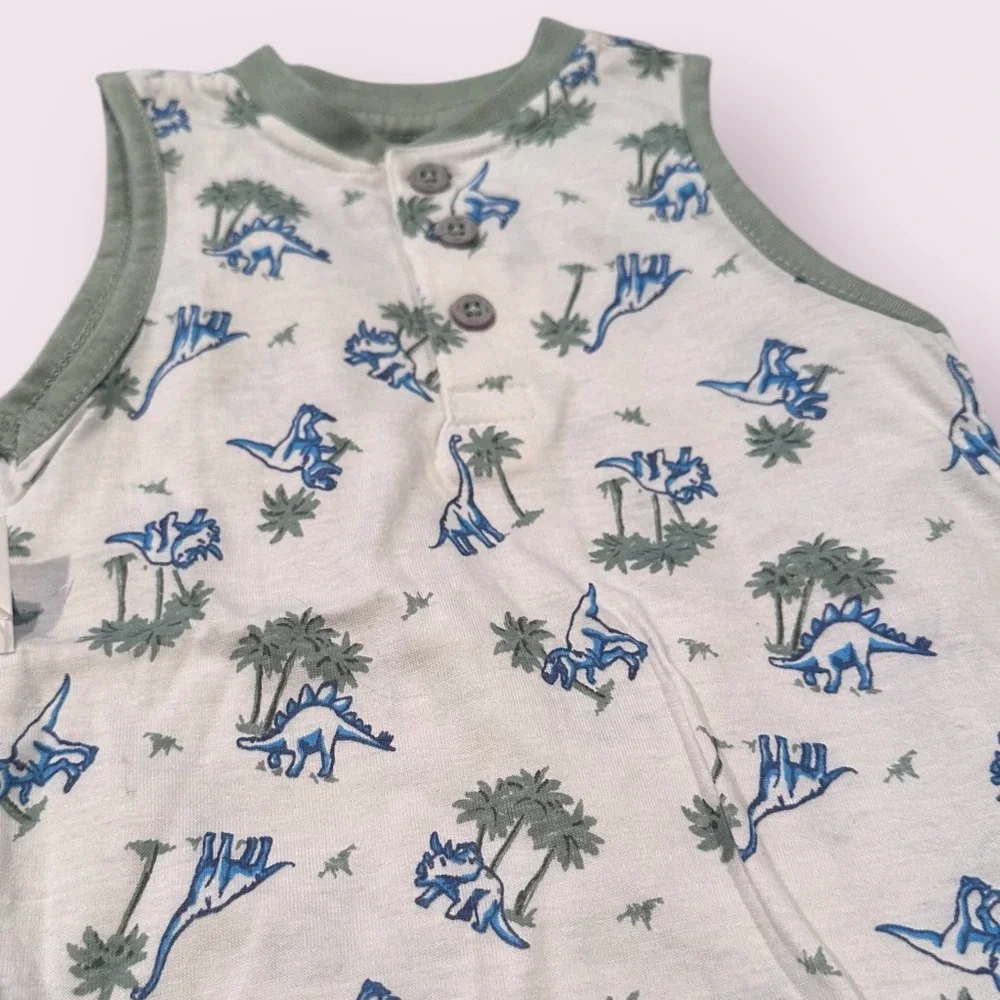 NWT Lee Set of Two Baby Rompers in Green and White Dinosaurs Size 6-9 Mon